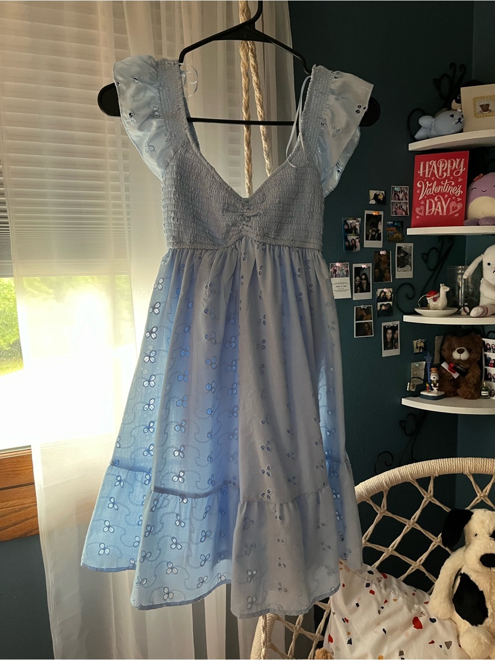 Marshalls Light Blue Eyelet Mini Dress with Smocked Bodice